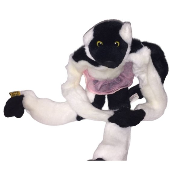 Vintage WILD REPUBLIC White and Black Lemur with Yellow Eyes, Black Tail and Pin - Picture 1 of 10